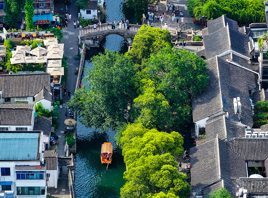 2023年7月3日拍攝的蘇州平江歷史文化街區（無人機照片）。新華社記者 李博 攝