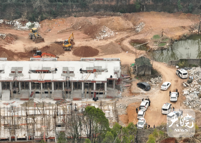 挖掘机在现场紧张工作。