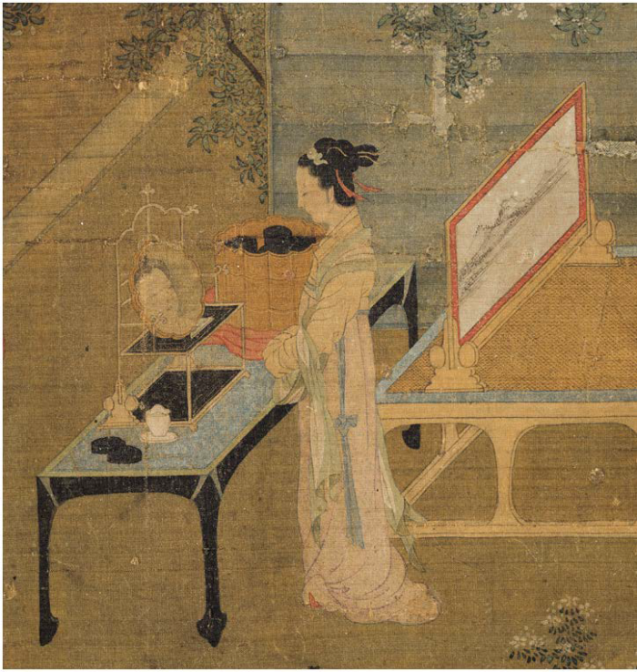 北宋王诜《绣栊晓镜图》中的四面平条桌、四面平卧榻