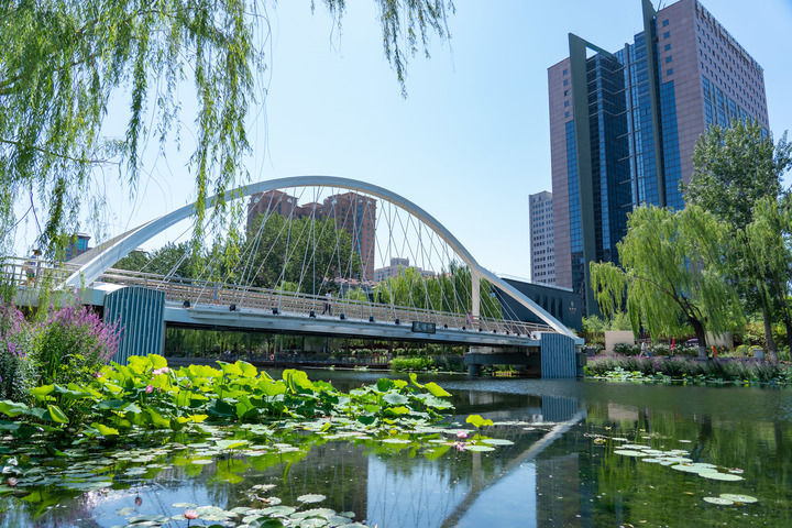 这是北京亮马河上的友谊桥(6月21日摄).