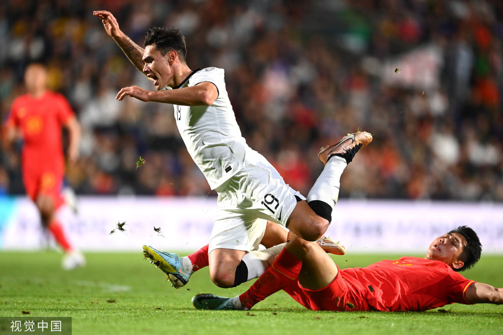 当地时间2023年3月23日,新西兰奥克兰。2023足球友谊赛,中国男足0-0新西兰。