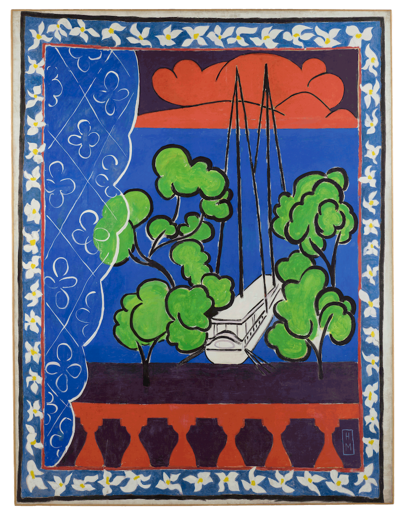 马蒂斯，《塔希提岛之窗或塔希提岛II》，1935年12月18日-1936年3月15日于尼斯市，布面不透明水彩和蛋彩，238×183 cm。法国北方省省立马蒂斯美术馆，勒卡托-康布雷齐。艺术家捐赠，1952年，Inv. 1952-63。图片由法国北方省省立马蒂斯美术馆，菲利普·伯纳德提供。