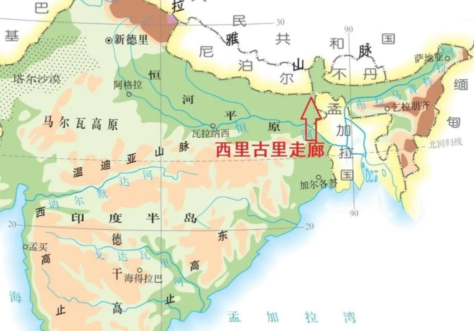 ▲西里古里走廊的地理位置