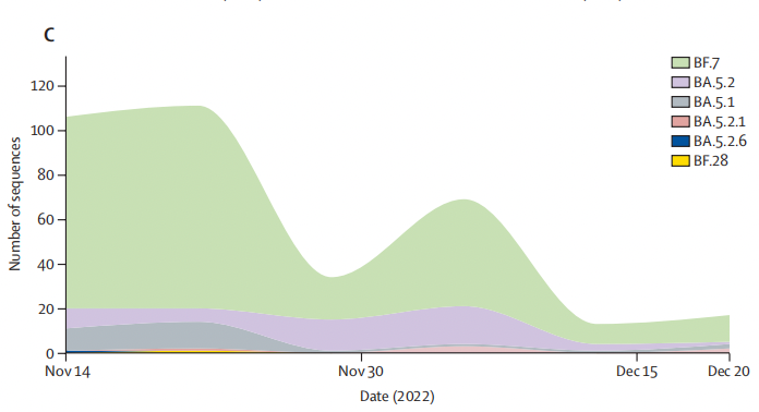 2022年11月14日至12月20日,北京地区发现的局部亚变异株。来源:柳叶刀