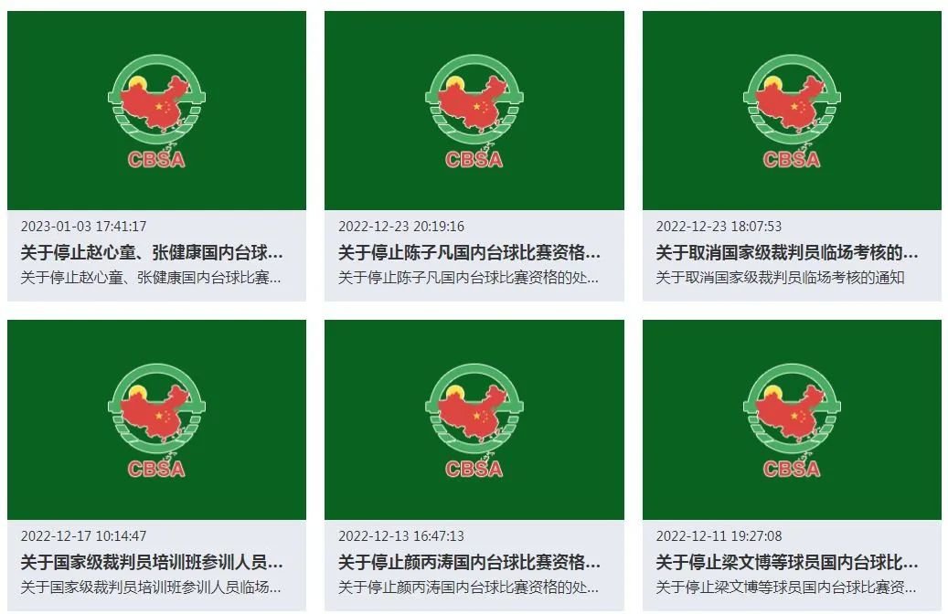 中国台球协会短时间内发布大量禁赛公告