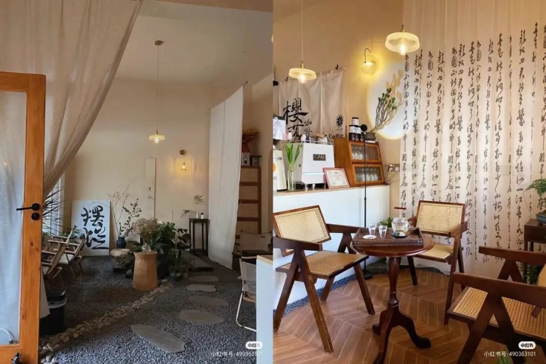 室内原木庭院风的咖啡店。/受访者社交平台