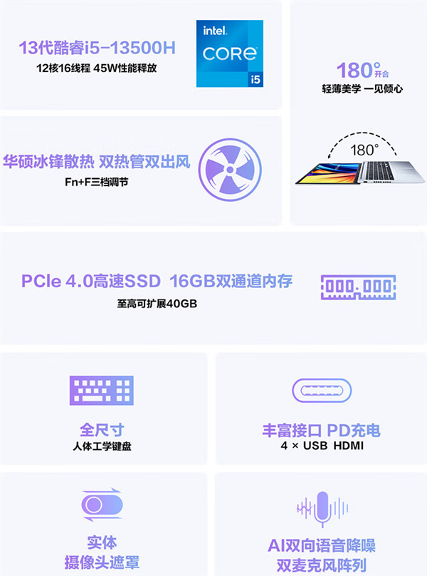 只要4399元起!华硕无畏15/16 2023笔记本上市:13代标压i5如此轻薄