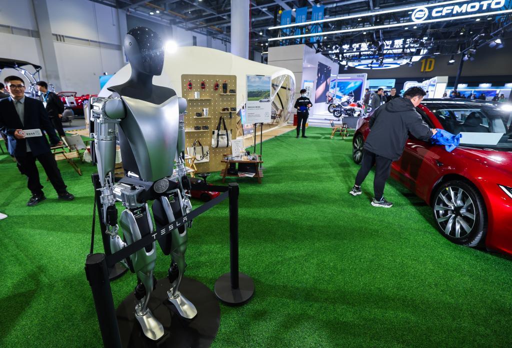 11月23日在第二届全球数字贸易博览会上拍摄的特斯拉人形机器人。新华社记者 徐昱 摄