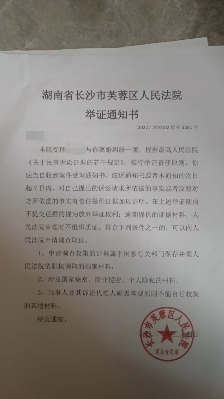 (法院受理离婚案 图 受访者提供)