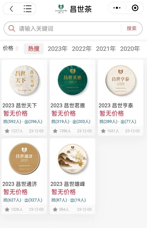 12月14日，在第三方查询网站上，爆雷后的昌世茶产品页面已无网络报价