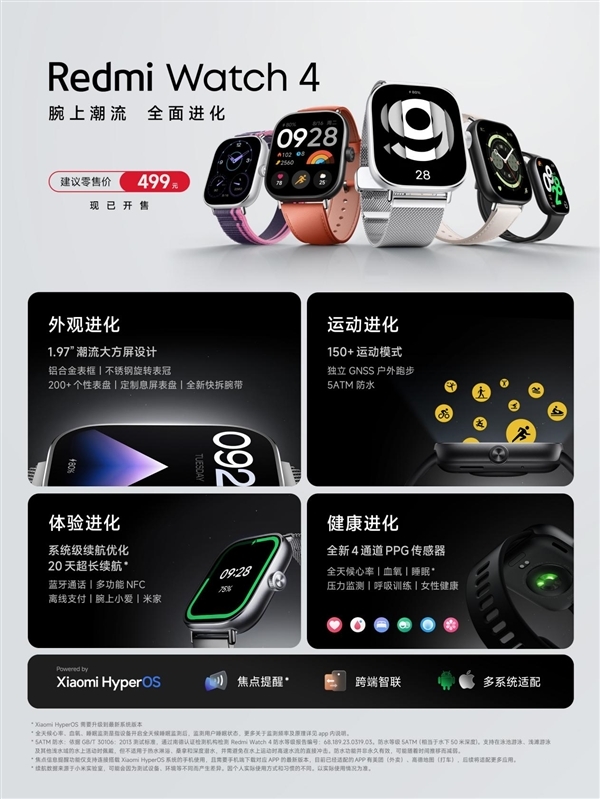 499元!Redmi Watch 4正式发布:超长续航30天