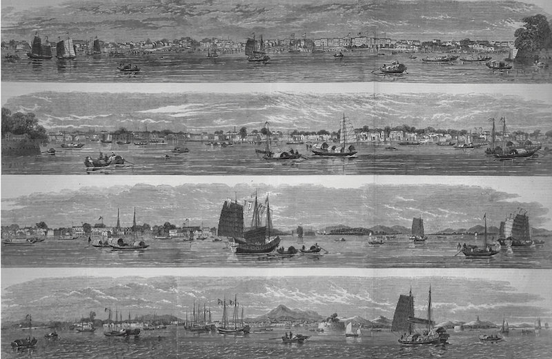 佚名，《广州的河流与城市全景图》，1857年