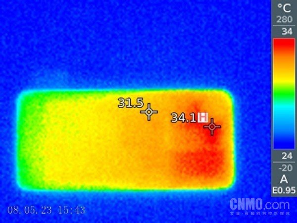 玩游戏后vivo Y78的背板温度仅为34.1摄氏度