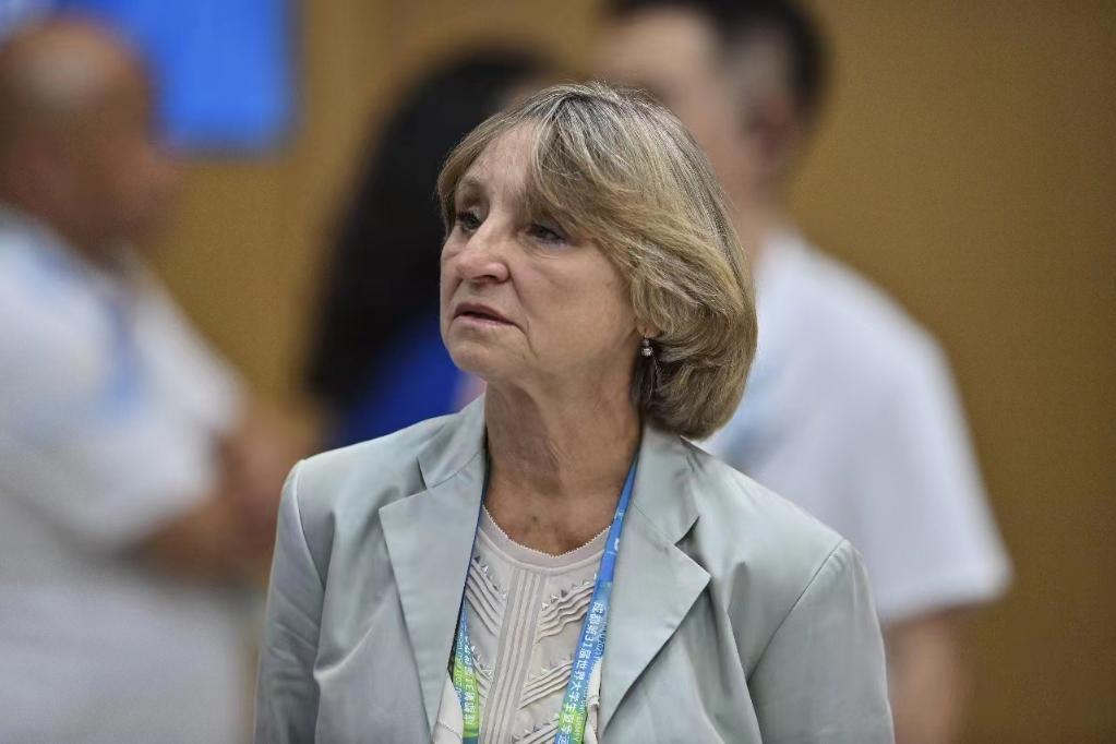 埃尔特洛娃在比赛现场。新华社记者曹祎铭摄