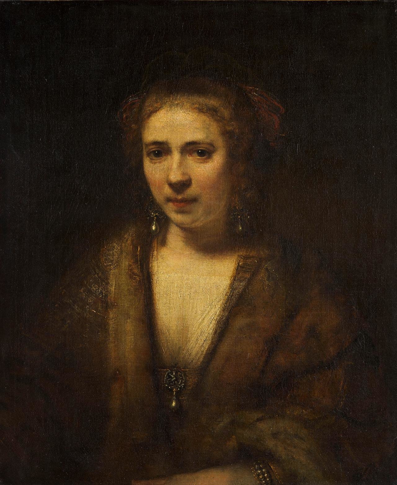 伦勃朗，《戴天鹅绒帽的斯多弗 (Hendrickje Stoffels）》，1654年，卢浮宫藏