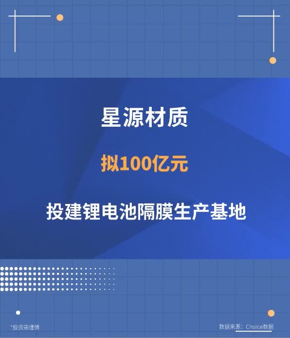 星源材质：拟100亿元投建锂电池隔膜生产基地