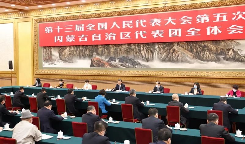 2022年3月5日，习近平参加十三届全国人大五次会议内蒙古代表团的审议。新华社记者 黄敬文 摄