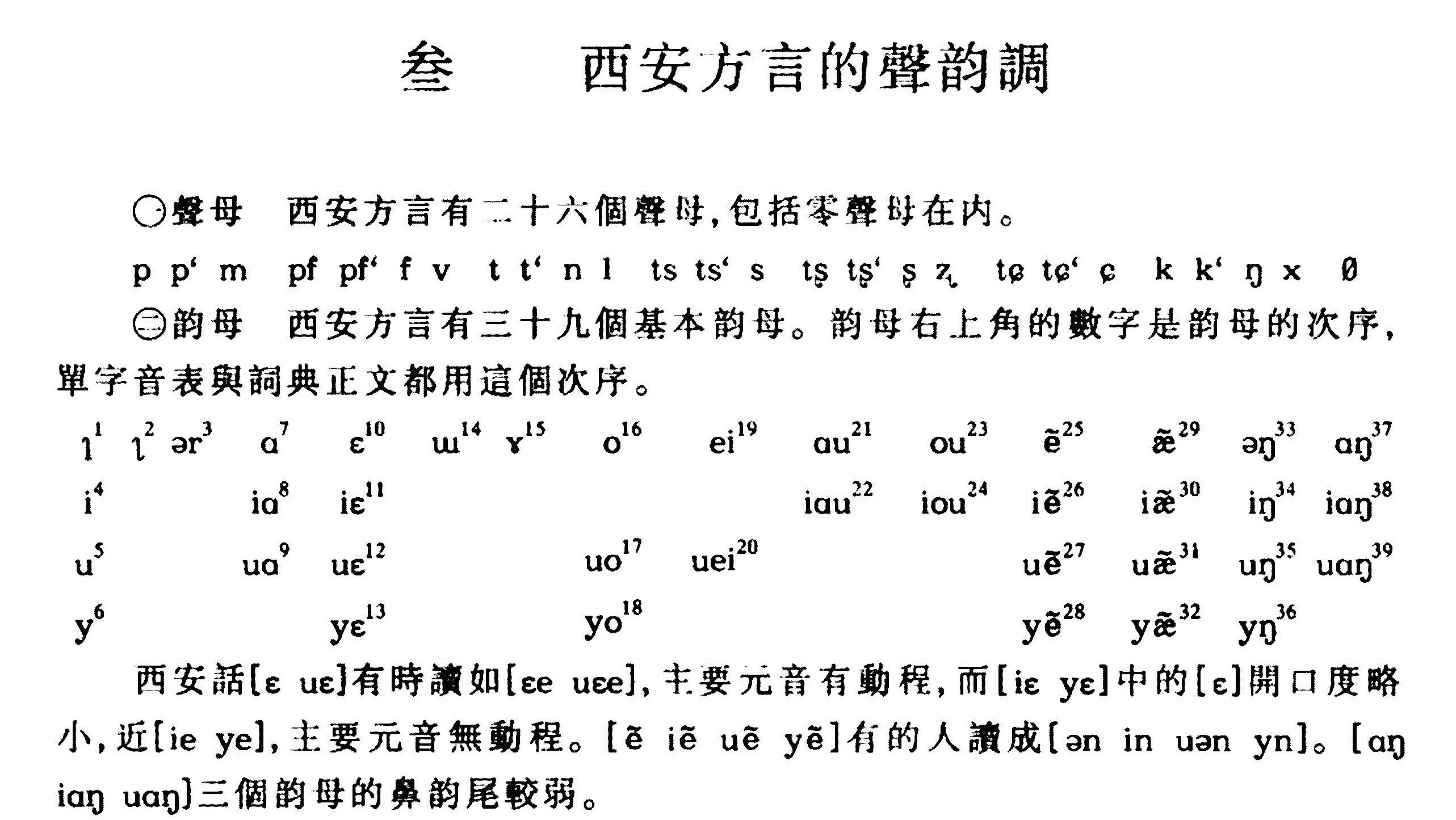 《西安方言词典》西安话音系