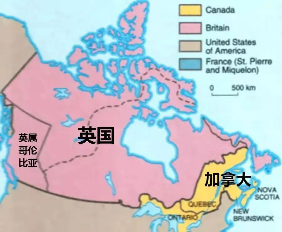 ▲1867年的加拿大四省(黄)