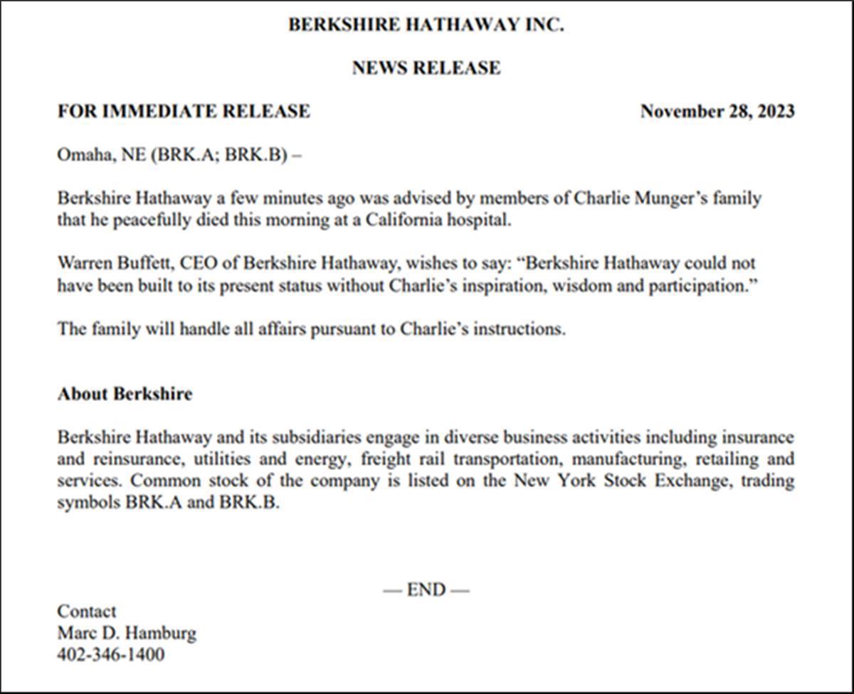 巴菲特挚友查理·芒格去世，终年99岁，“股神”曾赞“他是我遇到过的最聪明、最优秀的人”_凤凰网