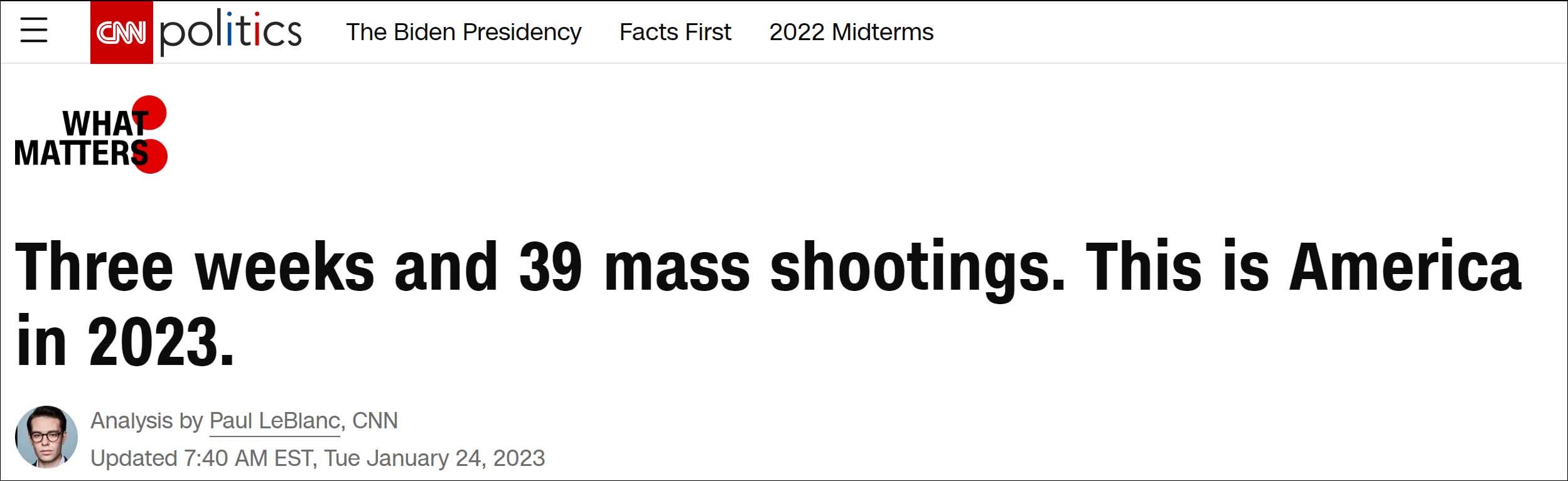 美国自2023年以来已发生39起大规模枪击事件