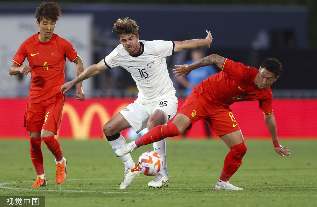 当地时间2023年3月23日,新西兰奥克兰。2023足球友谊赛,中国男足0-0新西兰。