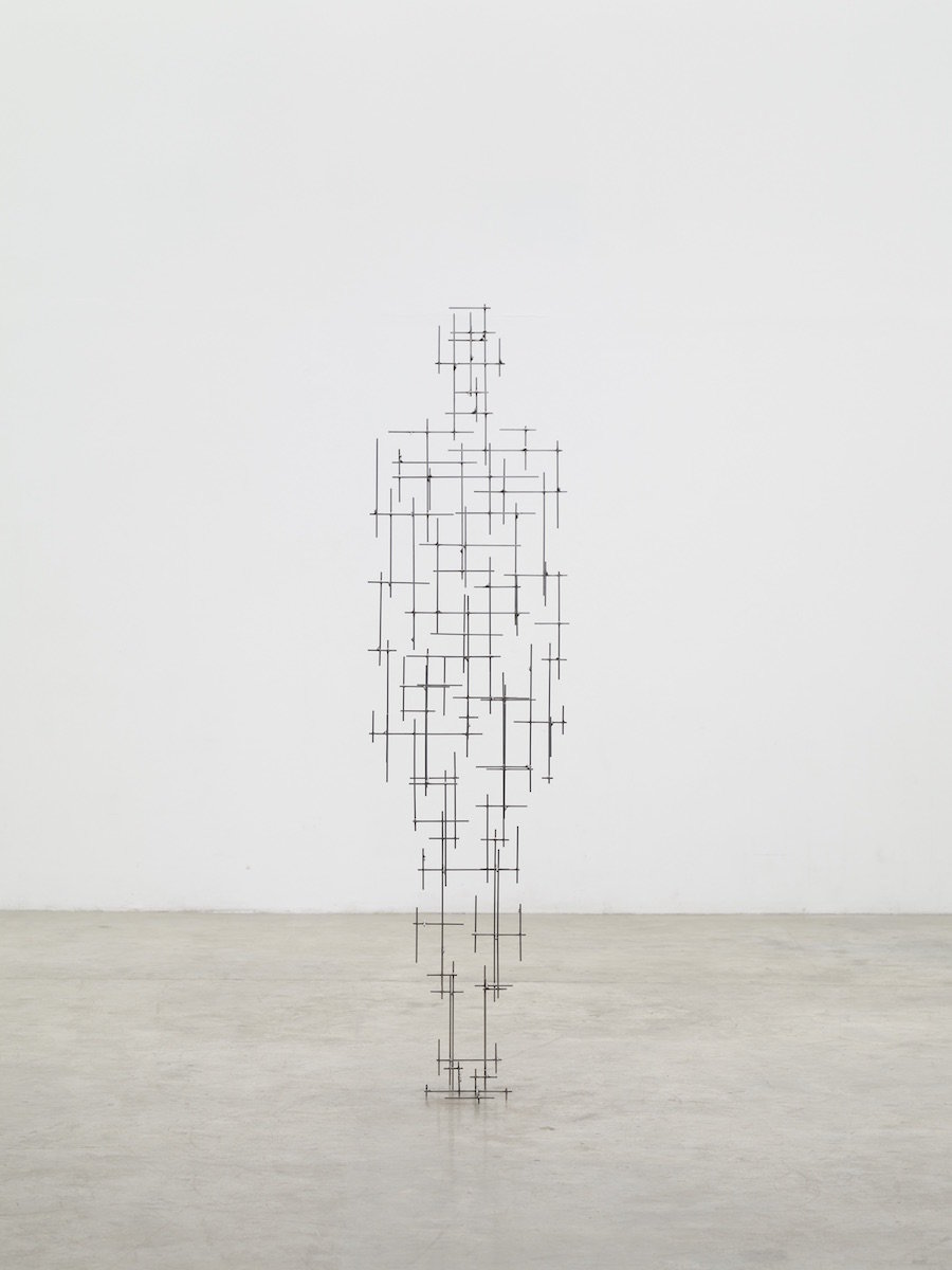 Antony Gormley,SCAFFOLD VIII, 2016,4 mm square section stainless steel bar,196.4 x 50.5 x 27.2 cm,Photograph by Stephen White, London © the artist