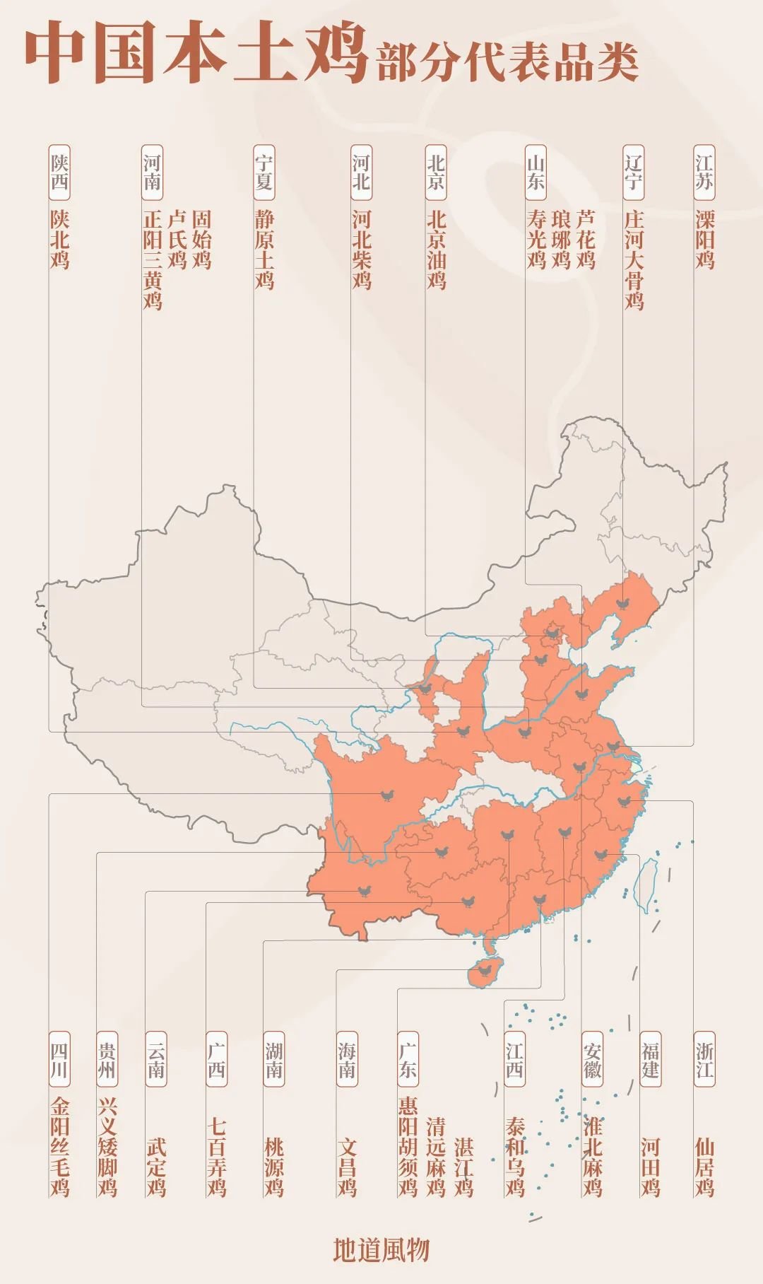 中国各地本土鸡部分代表品种，