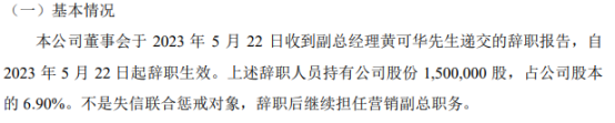 卓成节能副总经理黄可华辞职 2022年公司净利57.91万