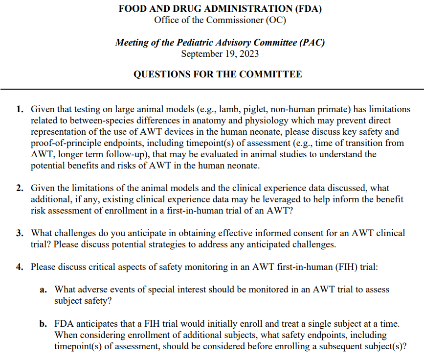 FDA 对委员会提出的问题 图源：参考资料 5
