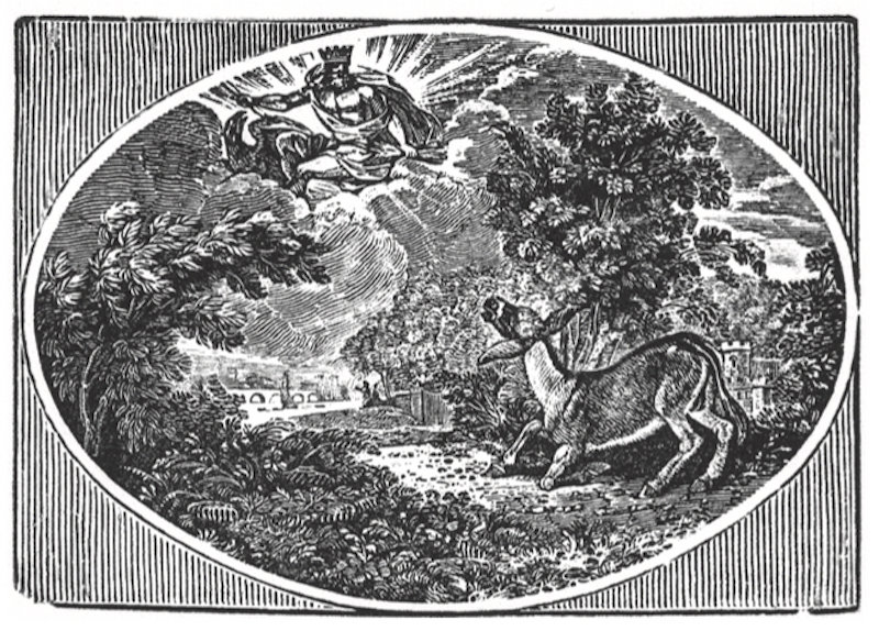托马斯&middot;毕维克，朱庇特和驴《伊索寓言》插图，1818年
