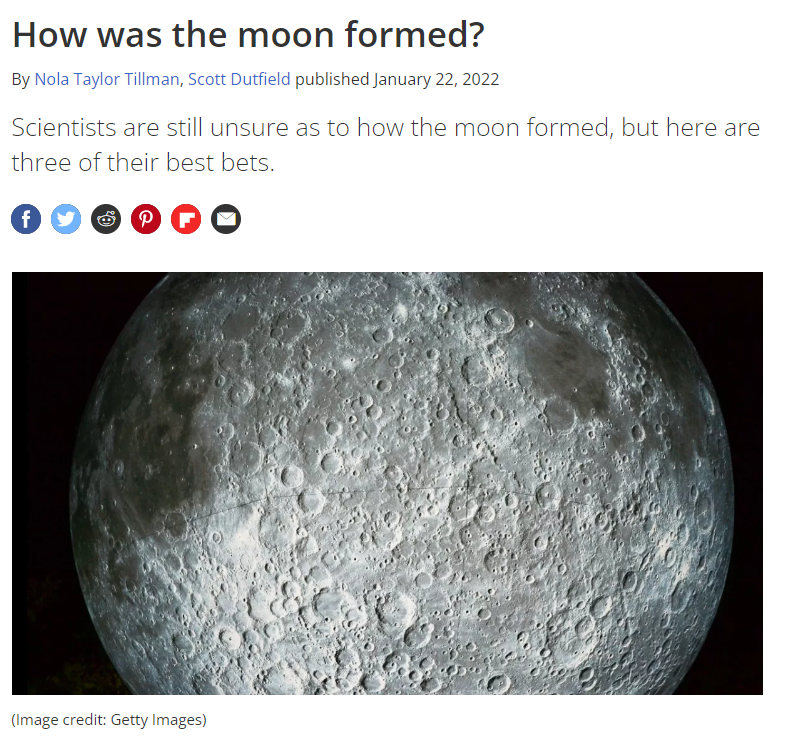 Space网站介绍月球起源假说的文章标题截图。