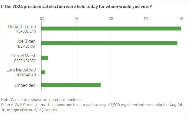 受访者在2024大选中可能支持的候选人（图源：《华尔街日报》）