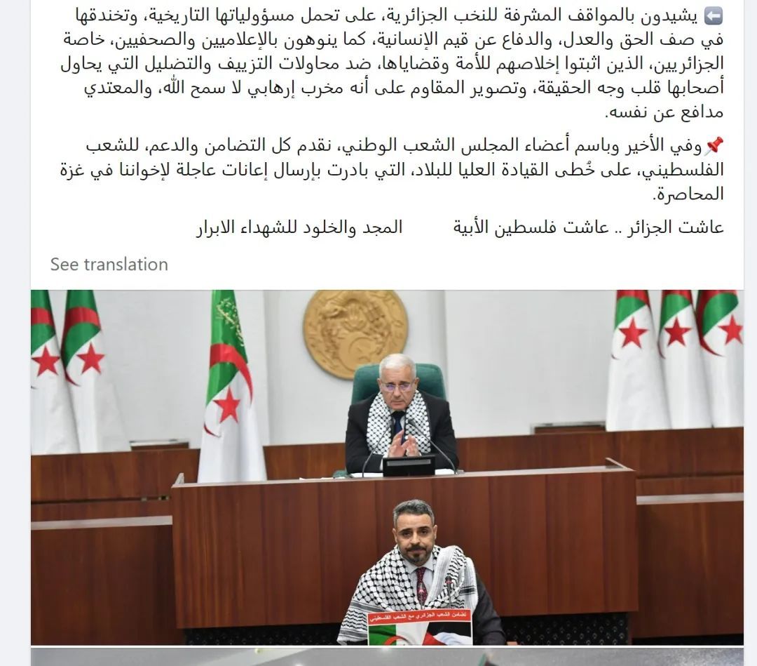 阿尔及利亚全国人民议会10月31日特别会议之后发布的声明截图