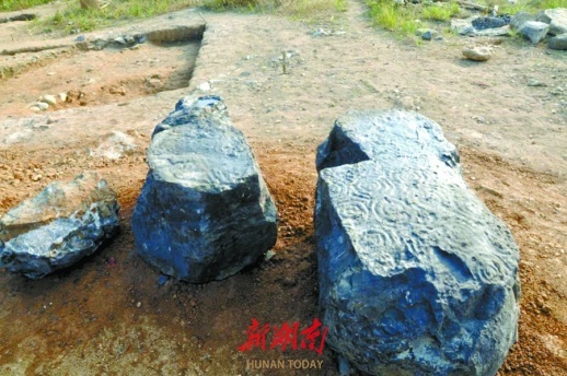 舜帝庙遗址出土的古碑座。湖南省文物考古研究所 供图