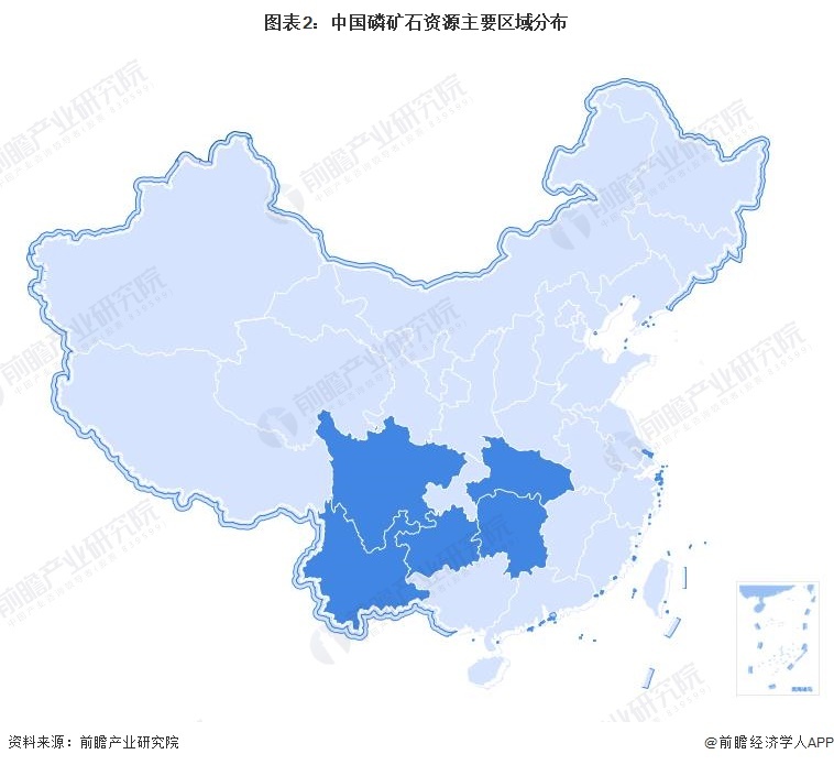 图表2:中国磷矿石资源主要区域分布