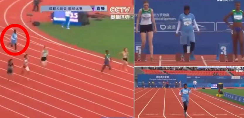 8月1日,索马里运动员阿里·阿布卡参加中国成都大运会田径项目女子100米预赛 图源:福克斯新闻网