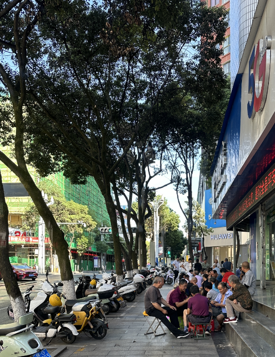 平利县城,下午三四点聚在路边打牌的中老年人 张蔚婷/摄