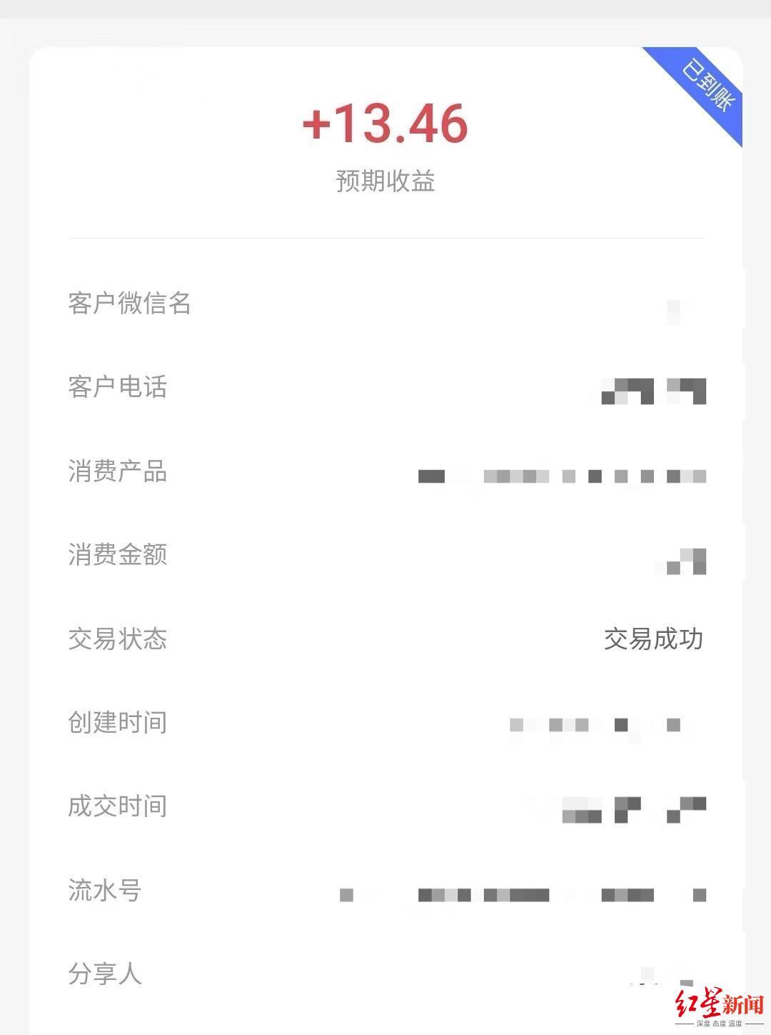 ▲记者的分享者购买后,李琴获得的收益