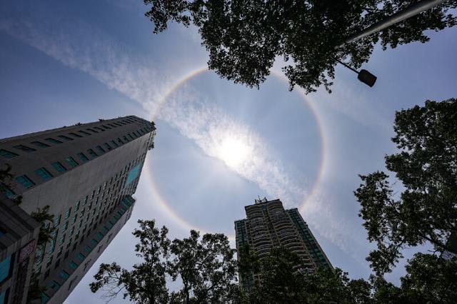 ▲深圳出现日晕奇观。深圳晚报记者 严文婷 摄