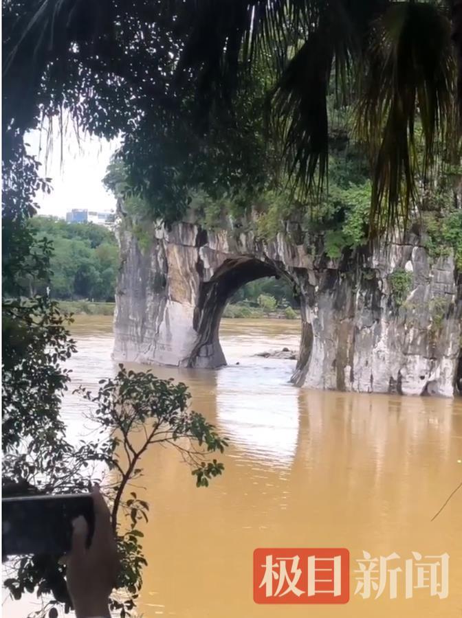 直击桂林洪灾：被淹没的象鼻山“鼻子”已露出