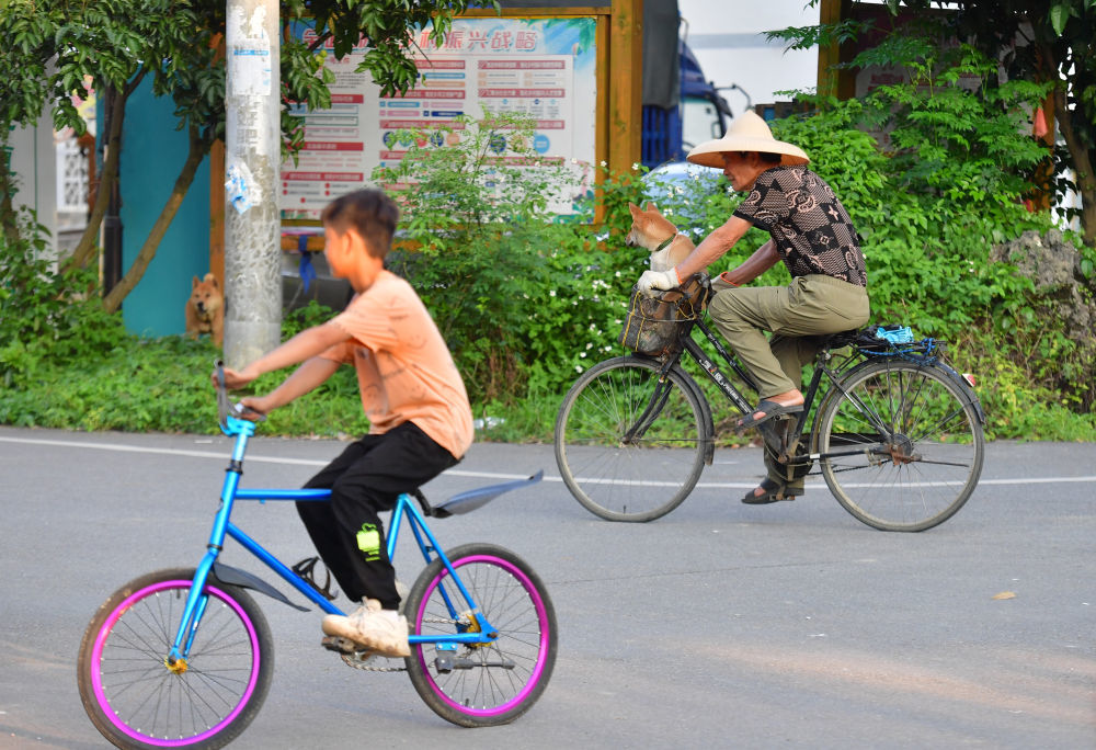 村民在村道上骑行（5月23日摄）。