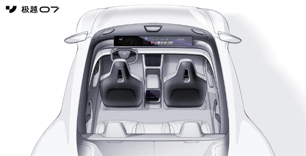 半幅方向盘+屏幕换挡!极越07内饰设计曝光:神似特斯拉
