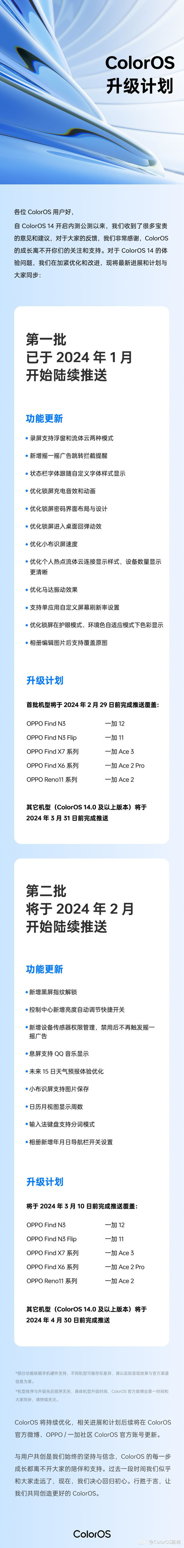 ColorOS 14升级计划