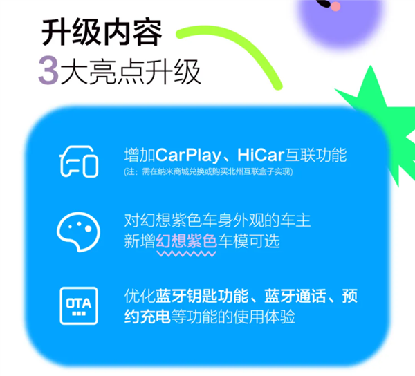 新增苹果CarPlay、华为HiCar 东风纳米01推OTA升级:但有个条件