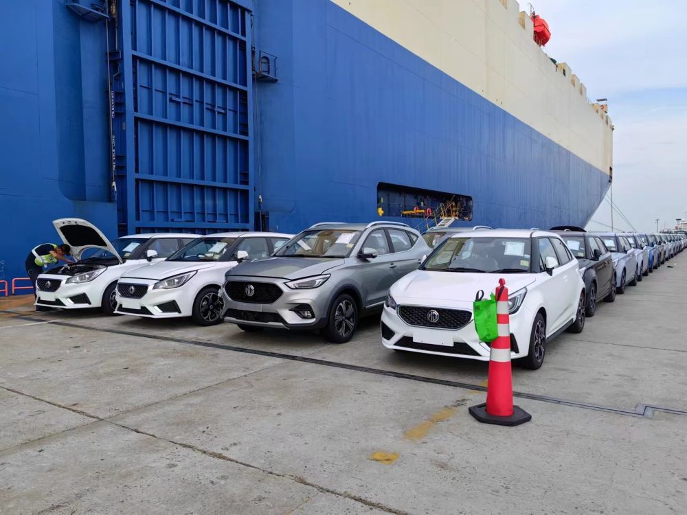 2023年，一批中国制造汽车正在上海外高桥海通国际汽车码头上等待出发。新华社记者周蕊 摄