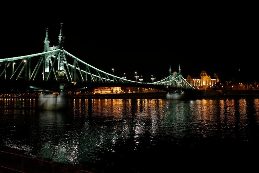 2017年4月24日拍摄的布达佩斯自由桥夜景。