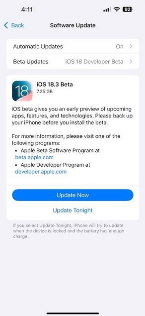 iOS 18.3开荒者测试版