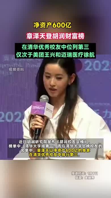 净资产600亿，章泽天登胡润财富榜，清华校友中位列第三 仅次于美团王兴和迈瑞医疗徐航