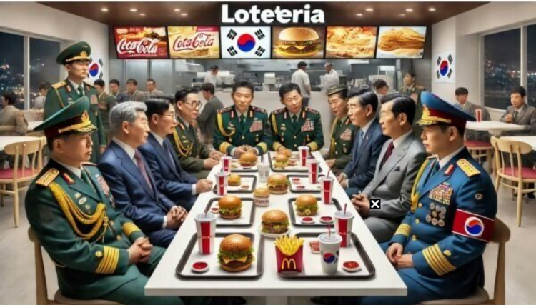 图为韩国网友用AI制作的韩国军官和官员围坐在汉堡前会晤的照片 图源：韩媒